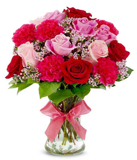 Flower.com red rose arrangement arranged in a clear glass vase